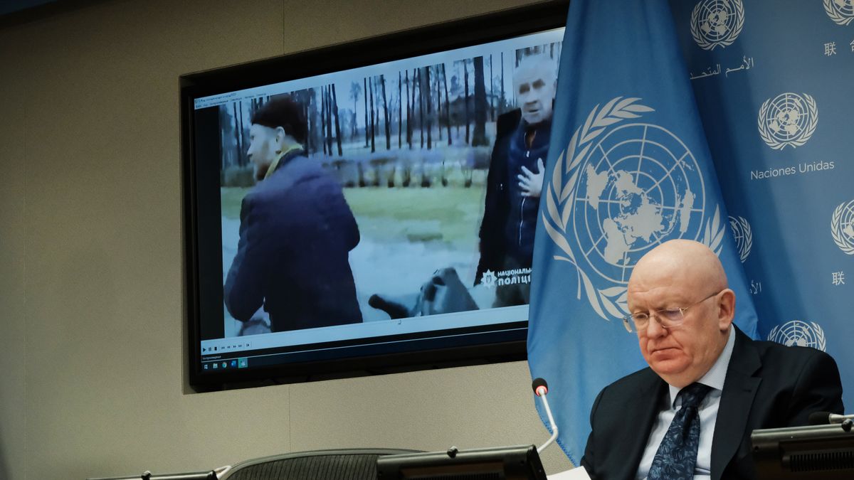 Na zdjęciu Wasilij Nebenzia w trakcie obrad Rady Bezpieczeństwa ONZ