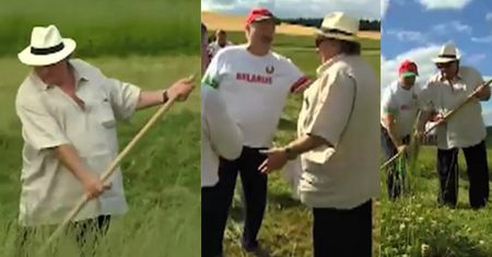 Depardieu kosi trawę na Białorusi!