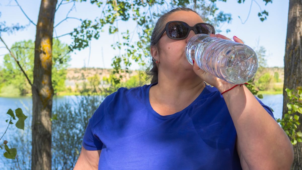 Curvy woman near a river, drinking water from plastic bottle
Curvy woman wearing a blue shirt and a pigtail in her hair near a river, drinking water from a plastic bottle.
Ana Maria Serrano