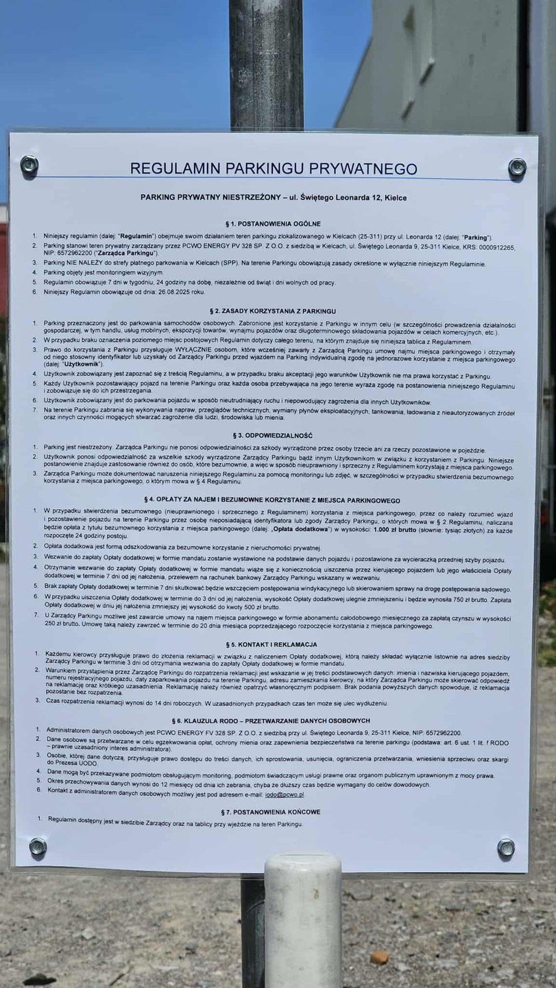 Firma PCWO Energy FV dzierżawi ten teren od końca czerwca. W czwartek, 28 sierpnia zarządca ustawił nową stawkę opłaty dodatkowej.