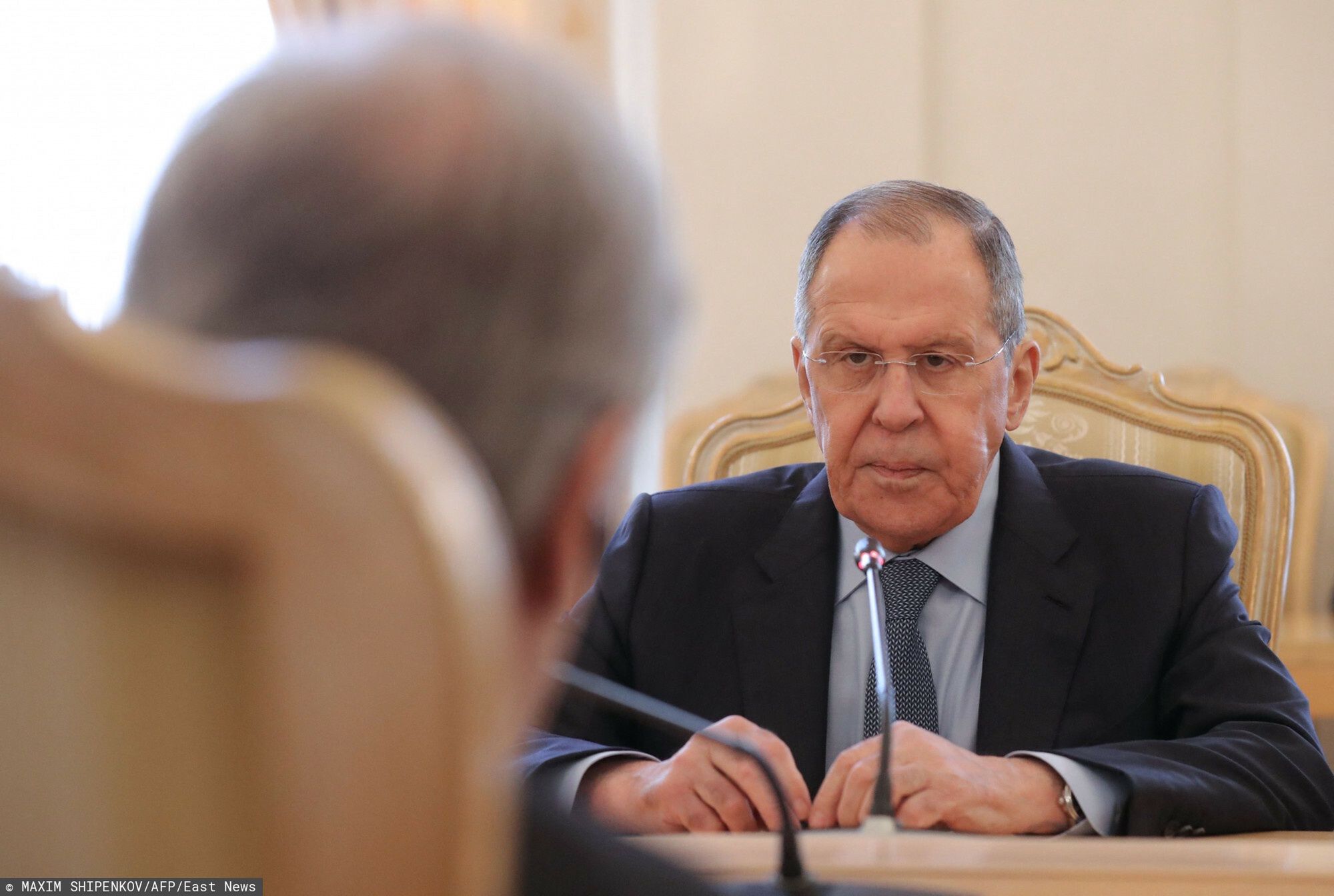 Siergiej Ławrow spotka? si? z sekretarzem generalnym ONZRussian Foreign Minister Sergei Lavrov attends a meeting with UN Secretary-General in Moscow on April 26, 2022. (Photo by Maxim SHIPENKOV / POOL / AFP)MAXIM SHIPENKOV