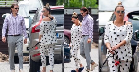 Odziana w dres i futrzane kapcie Małgorzata Rozenek u boku eleganckiego Radosława wyprowadza na spacer psy (ZDJĘCIA)