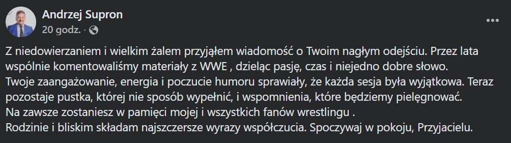 Wpis Andrzeja Suprona na Facebooku