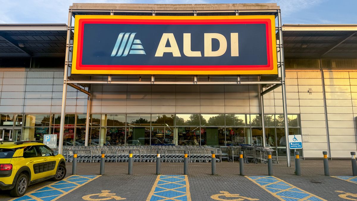 WESTON-SUPER-MARE, UNITED KINGDOM - SEPTEMBER 14: Shoppers enter a branch of the budget supermarket retailer Aldi on September 14, 2024 in Weston-super-Mare, England. The German retailer founded in 1946, has been gaining popularity with shoppers of groceries in the UK. (Photo by Matt Cardy/Getty Images)