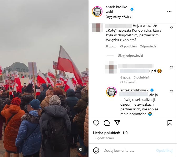 Komentarze pod rolką Antka Królikowskiego