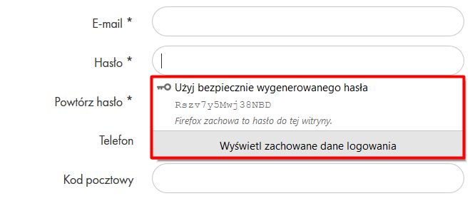 Firefox 76 zaproponuje bezpieczne hasło podczas rejestracji w nowym serwisie, fot. Oskar Ziomek.