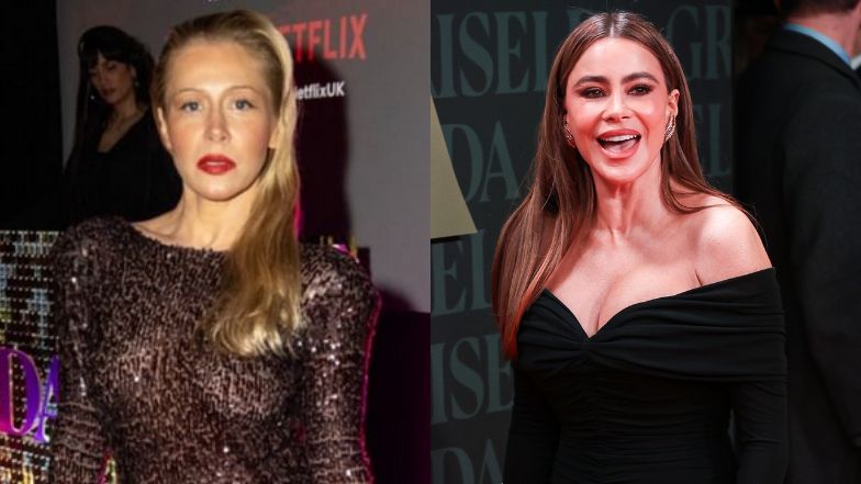 Katarzyna Warnke pozuje na ściance z Sofią Vergarą