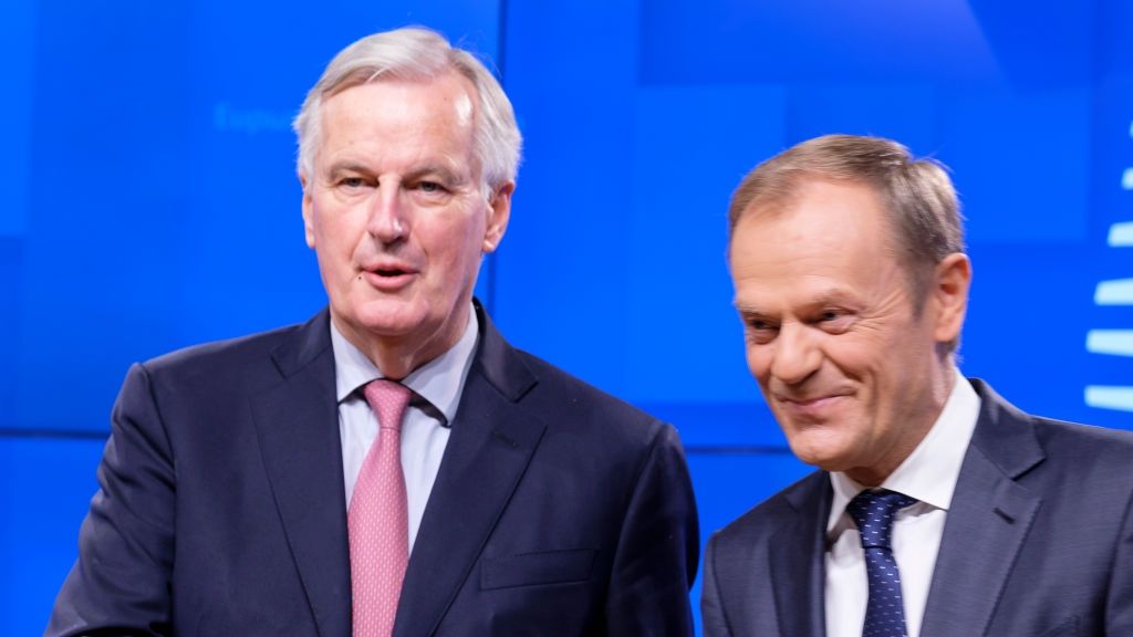 Michel Barnier And Donald Tusk Hold A Brexit Press Conference In Brussels
BRUSSELS, BELGIUM - NOVEMBER 15; 2018: European Chief Negotiator for the United Kingdom Exiting the European Union Michel Barnier (L) and the President of  the European Council Donald Tusk (R) are talking to media about the last Brexit negotiations in the Europa, the EU Council headquarter, on November 15, 2018 in Brussels, Belgium. British Prime Minister Theresa May will begin trying to sell her Brexit agreement to parliament, boosted by the backing of her cabinet but facing a mutiny in her own party. (Photo by Thierry Monasse/Getty Images)
Thierry Monasse