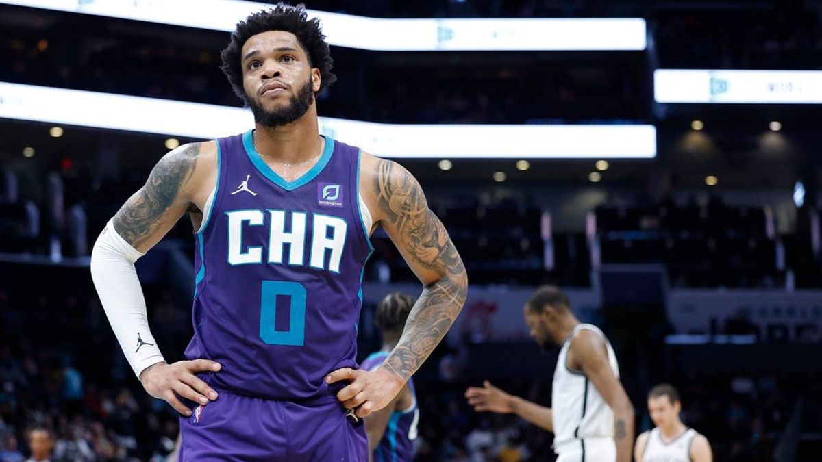 Charlotte Hornets forward Miles Bridges (0) pleaded not guilty Wednesday to felony domestic violence charges in Los Angeles County Superior Court. (Alex Slitz/Lexington Herald-Leader/Tribune News Service via Getty Images)