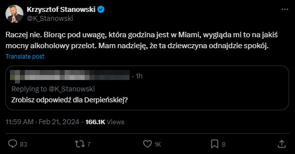 Krzysztof Stanowski odpowiada na pytanie o Caroline Derpienski