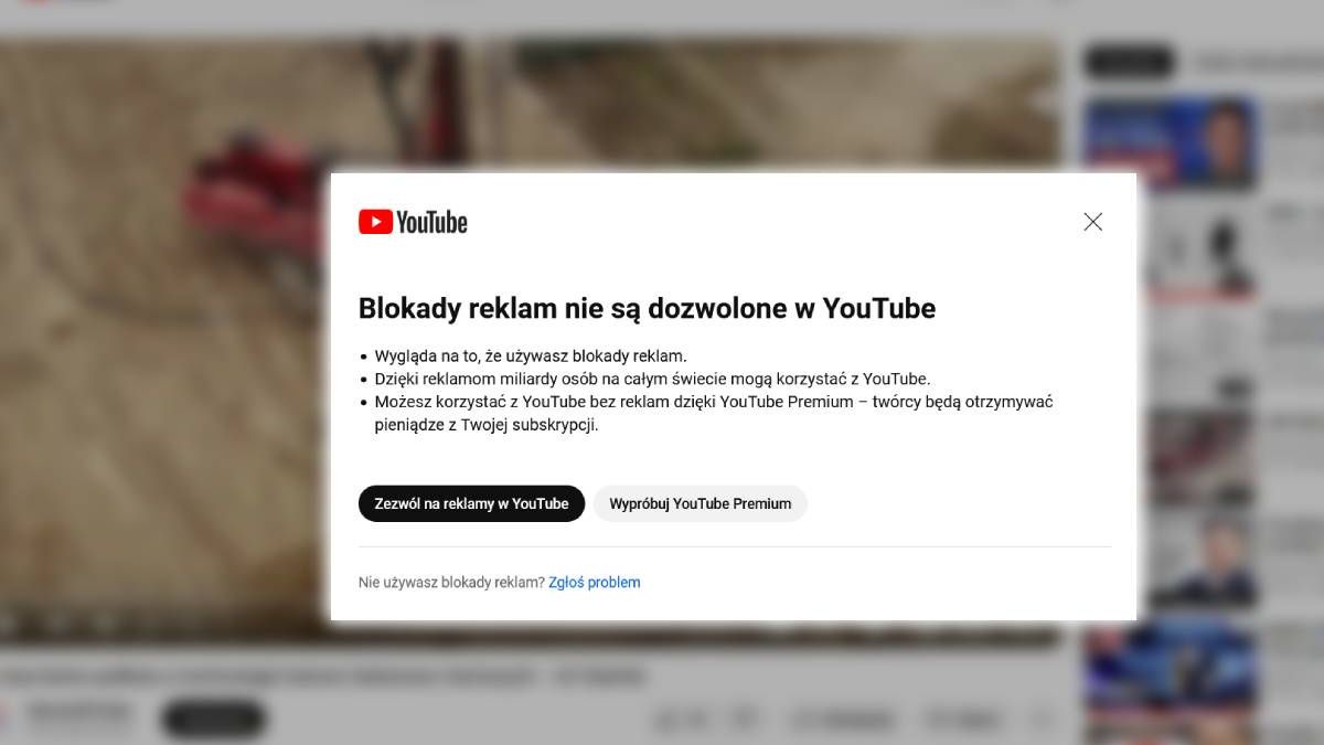 Blokady reklam nie są dozwolone na YouTube