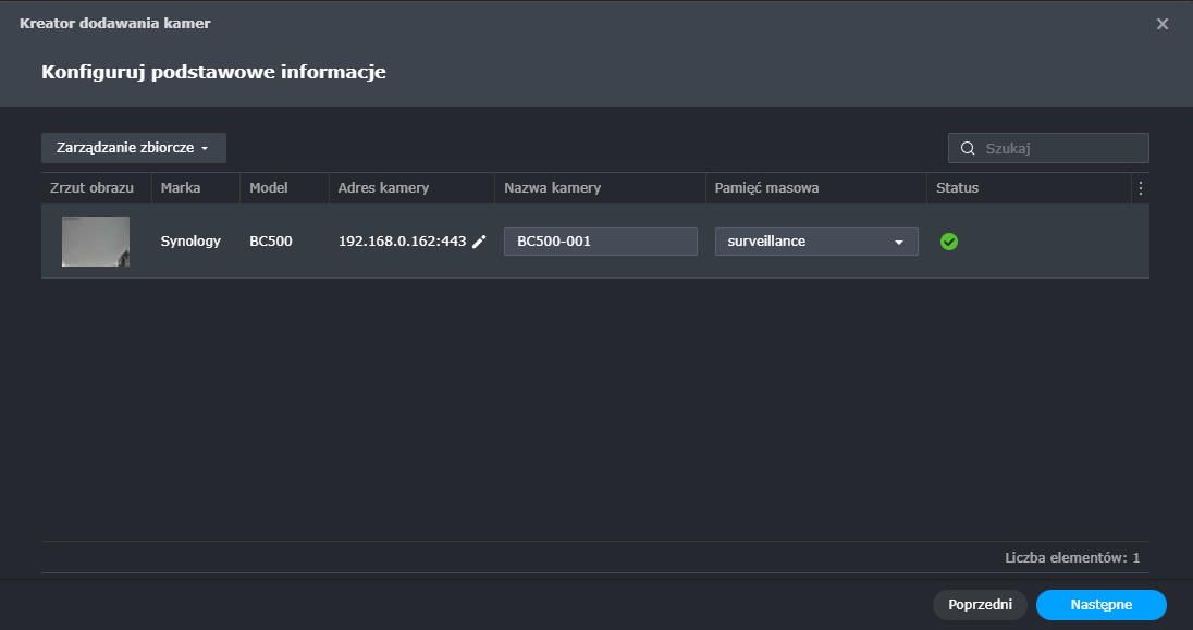 Synology BC500 - konfiguracja 2