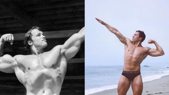 Syn Arnolda Schwarzeneggera odtwarza kultowe zdjęcie ojca sprzed 47 lat. Uderzające podobieństwo? (FOTO)