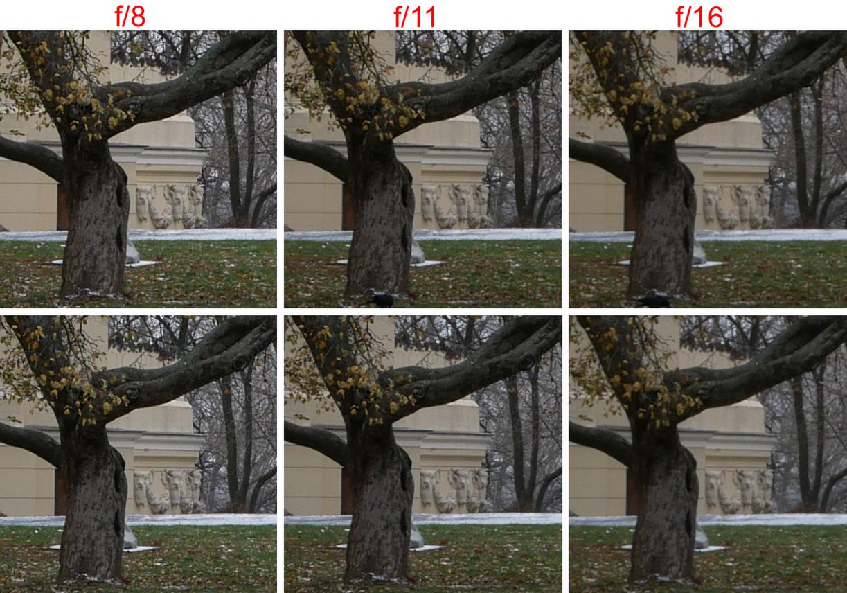 Górne wycinki pochodzą ze zdjęć z funkcją wyłączoną, dolne z włączoną. Pełna rozdzielczość