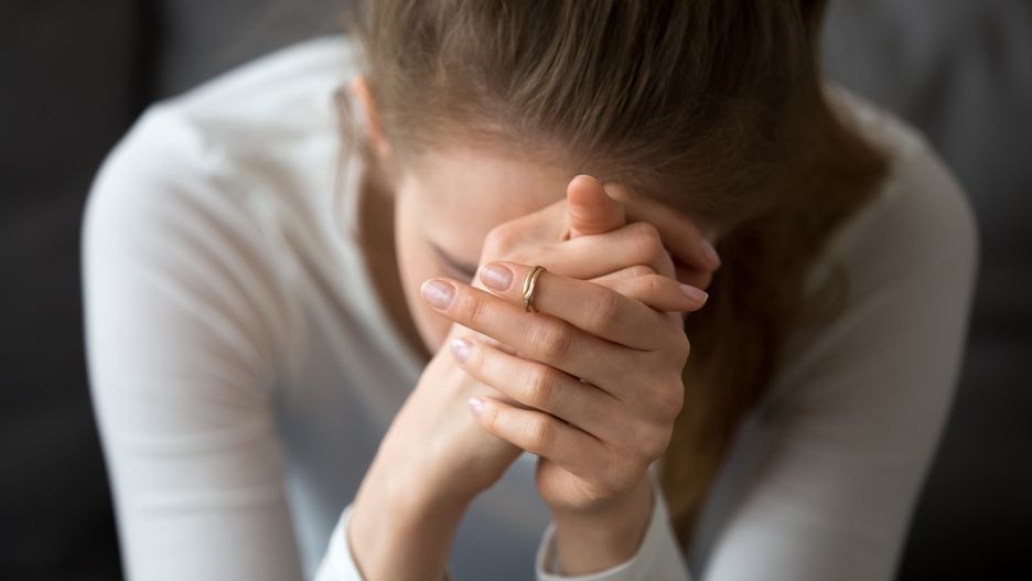Sad woman feeling hopeless crying alone, girl in despair conceptSad depressed woman feeling bad down hopeless crying alone, upset teen female victim in trouble being heartbroken offended abused, having problem addiction, girl in despair concept, close up viewfizkes