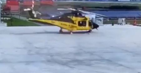 Niebezpieczny start śmigłowca. Dramatyczne nagranie z lotniska