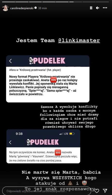 Caroline Derpienski uderza w Anetę Glam i wspiera Martę Linkiewicz