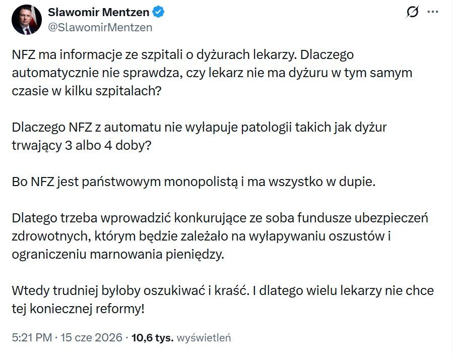 Sławomir Mentzen zabrał głos ws. lekarza i radnego Dawida Kacprz