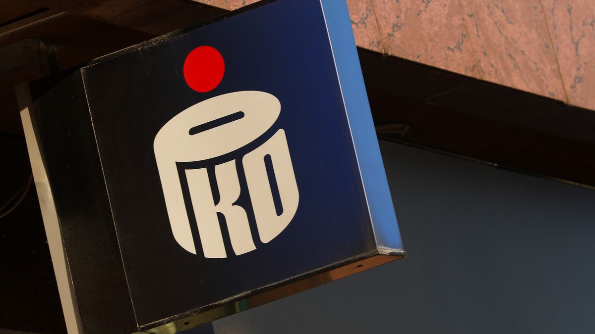 The PKO Bank Polski logo is seen on the street in Warsaw, Poland, on August 25, 2026. (Photo by Klaudia Radecka/NurPhoto via Getty Images)