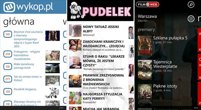 Wykop, Pudelek i Filmweb na platformę Windows Phone