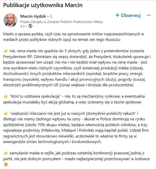 Ekspert prostuje wypowiedzi polityków ws. cen masła