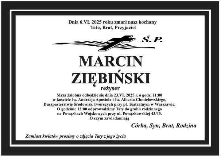 Nekrolog po śmierci Marcina Ziębińskiego