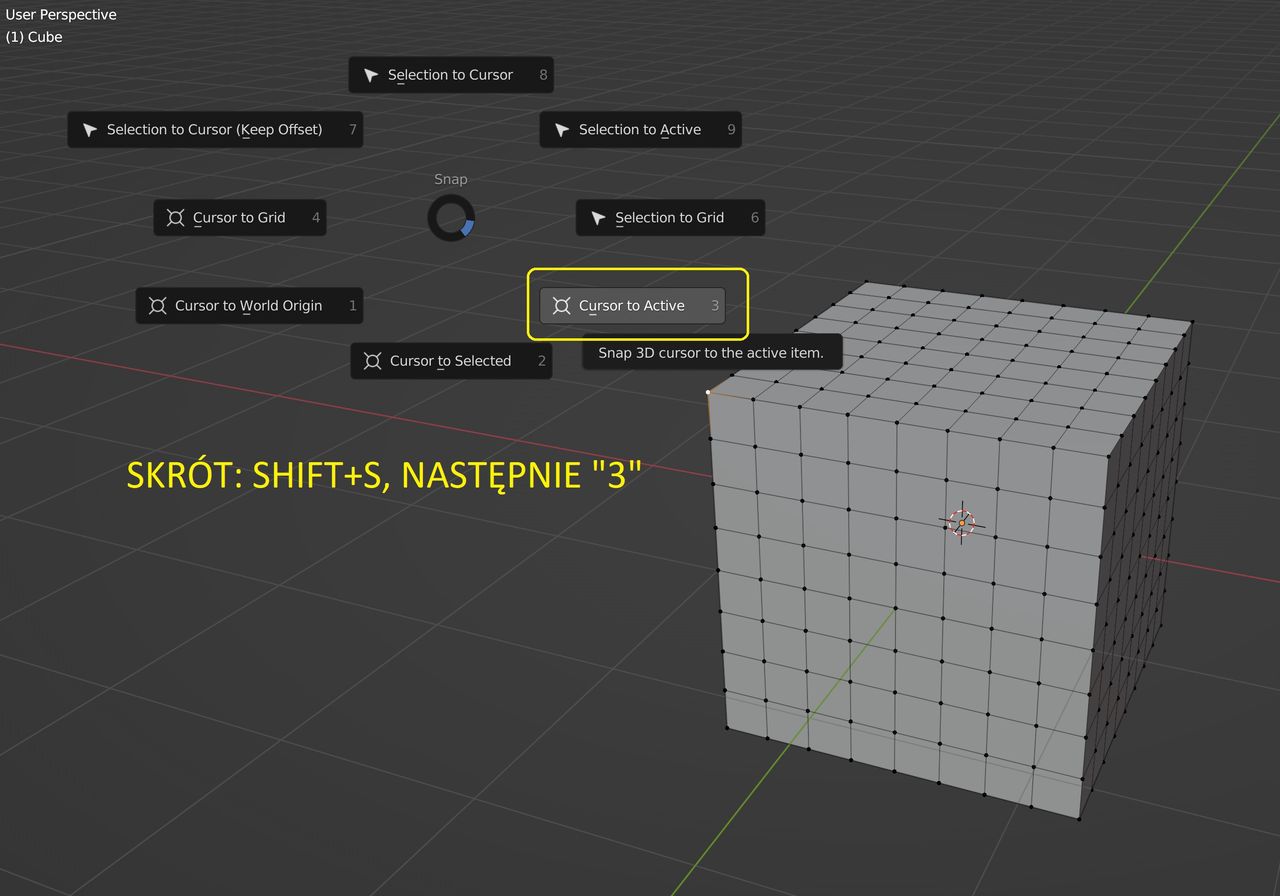 Blender: W Edit Mode przydaje się skrót Shift+S