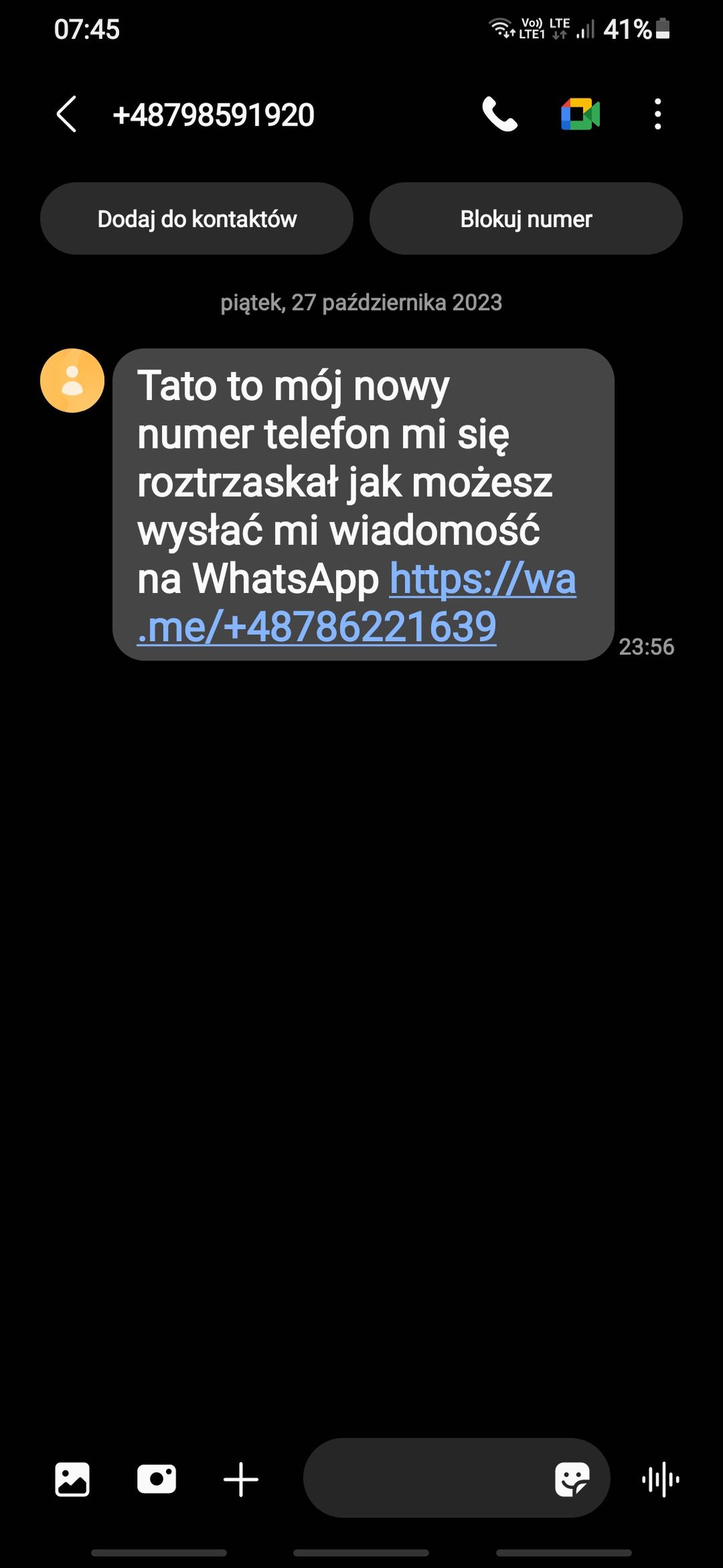 Fałszywy SMS "od dziecka"