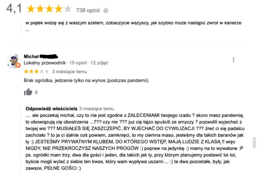 Skandaliczne komentarze "właściciela" restauracji PIU z Bielan Wrocławskich