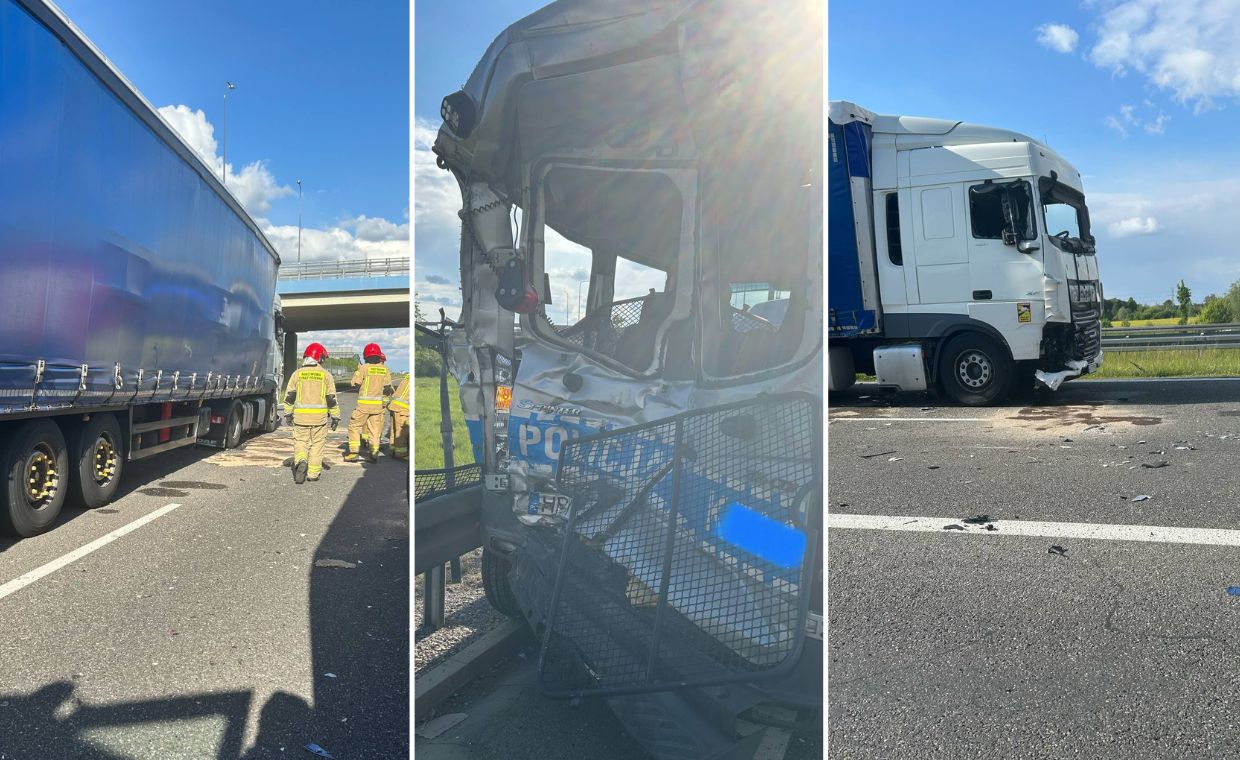 Ciężarówka uderzyła w radiowóz. Autostrada była zablokowana