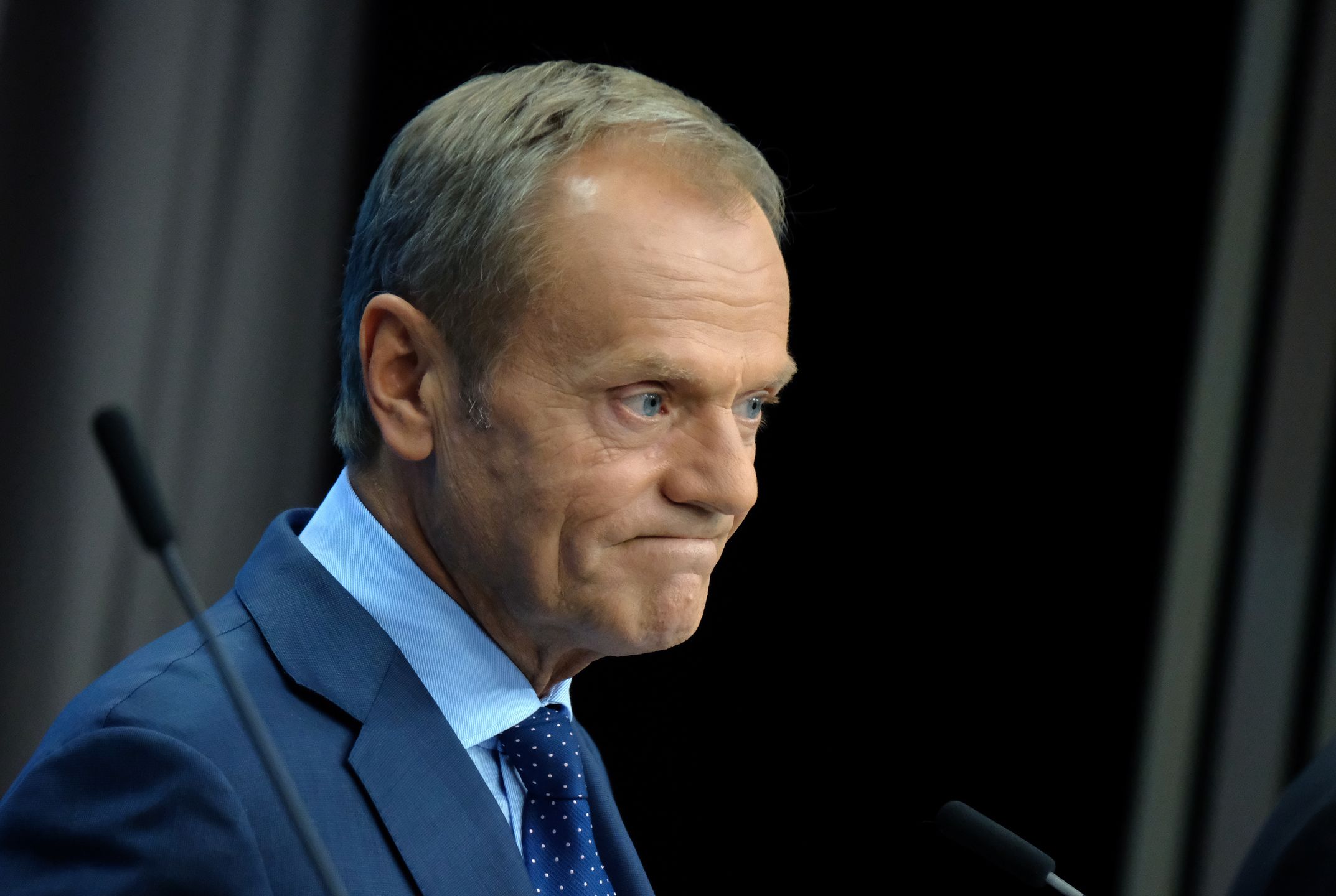 BRUSSELS, BELGIUM - OCTOBER 17:   European Council President Donald Tusk gives statements to the media as EU member states agreed on the agreement during the summit of European Union leaders on October 17, 2019 in Brussels, Belgium. Officials announced earlier in the day that EU and UK negotiators have reached an agreement on the United Kingdom’s departure from the EU. (Photo by Sean Gallup/Getty Images)