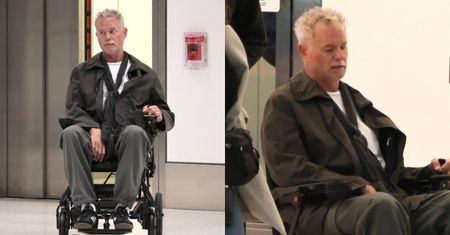 Cierpiący na stwardnienie zanikowe boczne Eric Dane przemieszcza się po lotnisku w Los Angeles na wózku (FOTO)