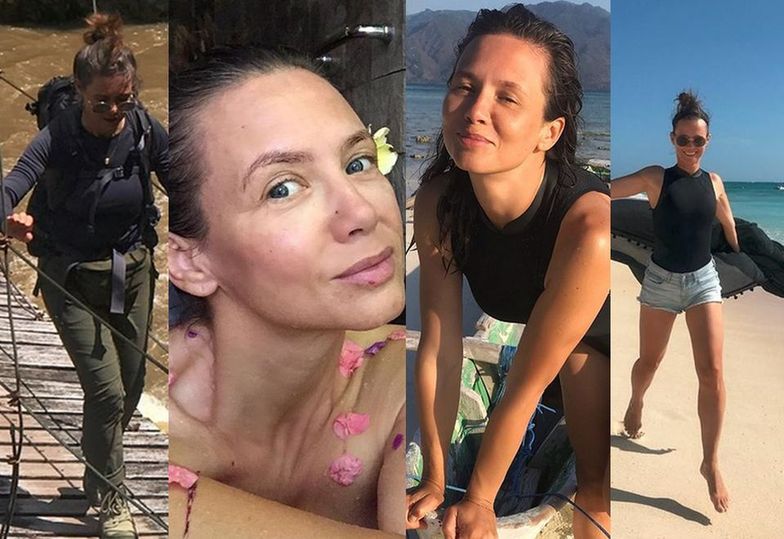 Wakacje Kingi Rusin: selfie z waranem z Komodo, pozowanie bez makijażu i pływanie z rekinem