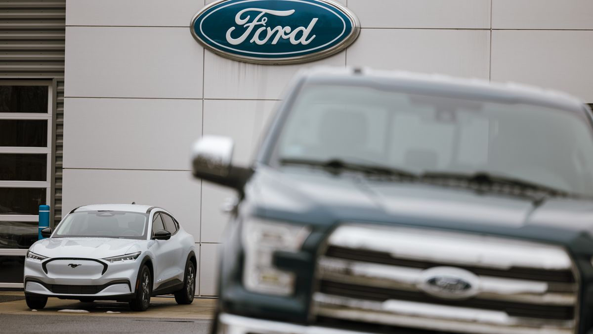 Vehicles at a Ford dealership in New Lebanon, New York, US, on Thursday, Jan. 25, 2024. Ford Motor Co. is scheduled to release earnings figures on February 6. Photographer: Angus Mordant/Bloomberg via Getty Images