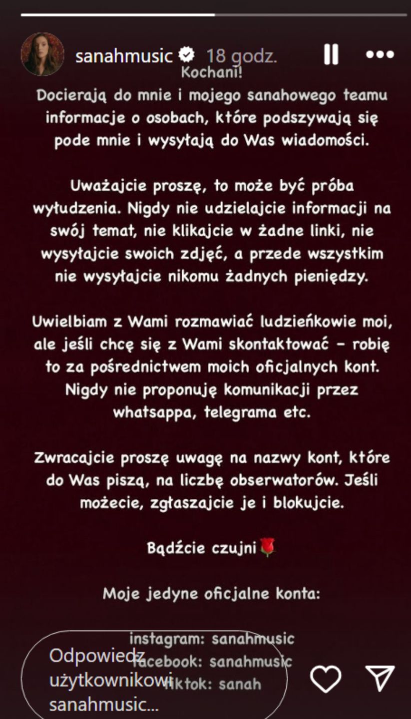 Sanah zaapelowała do fanów 