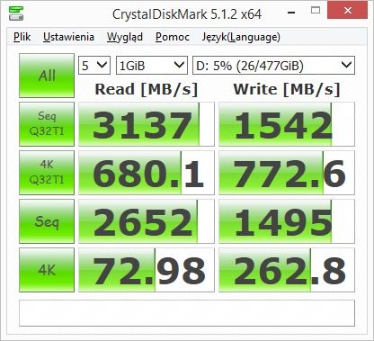 Intel SSD 760p 512 GB - CrystalDiskMark