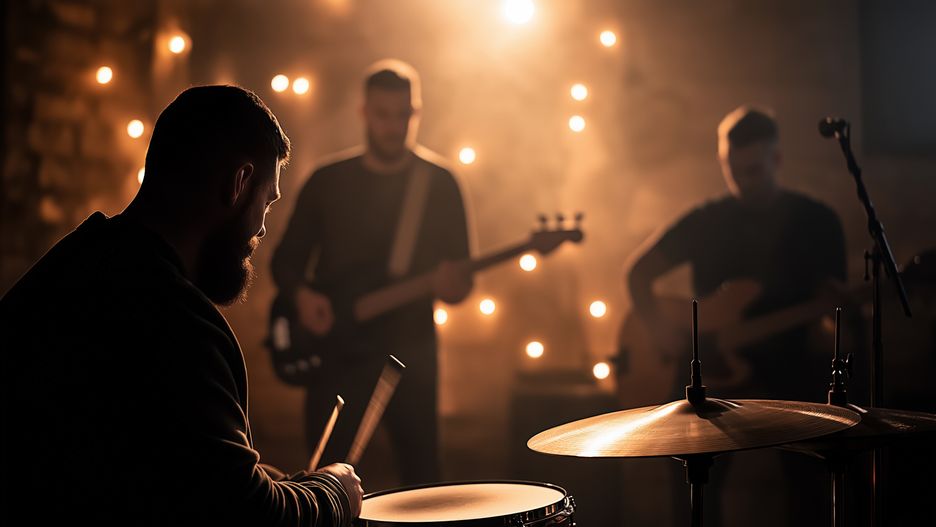 drummer, rock, band, concert, jam session, music, guitar, jam, session, indoor, club, playing, musicians, friends, happy, laughing, beards, performance, group, men, instruments, song, practice, rehearsal, live, entertainment, strings, party, festival, celebration, gig, acoustic, electric, drums, solo, sound, stage, microphone, fun, harmony, rhythm, melody, notes, composition, musician, drum, instrument, night, musical