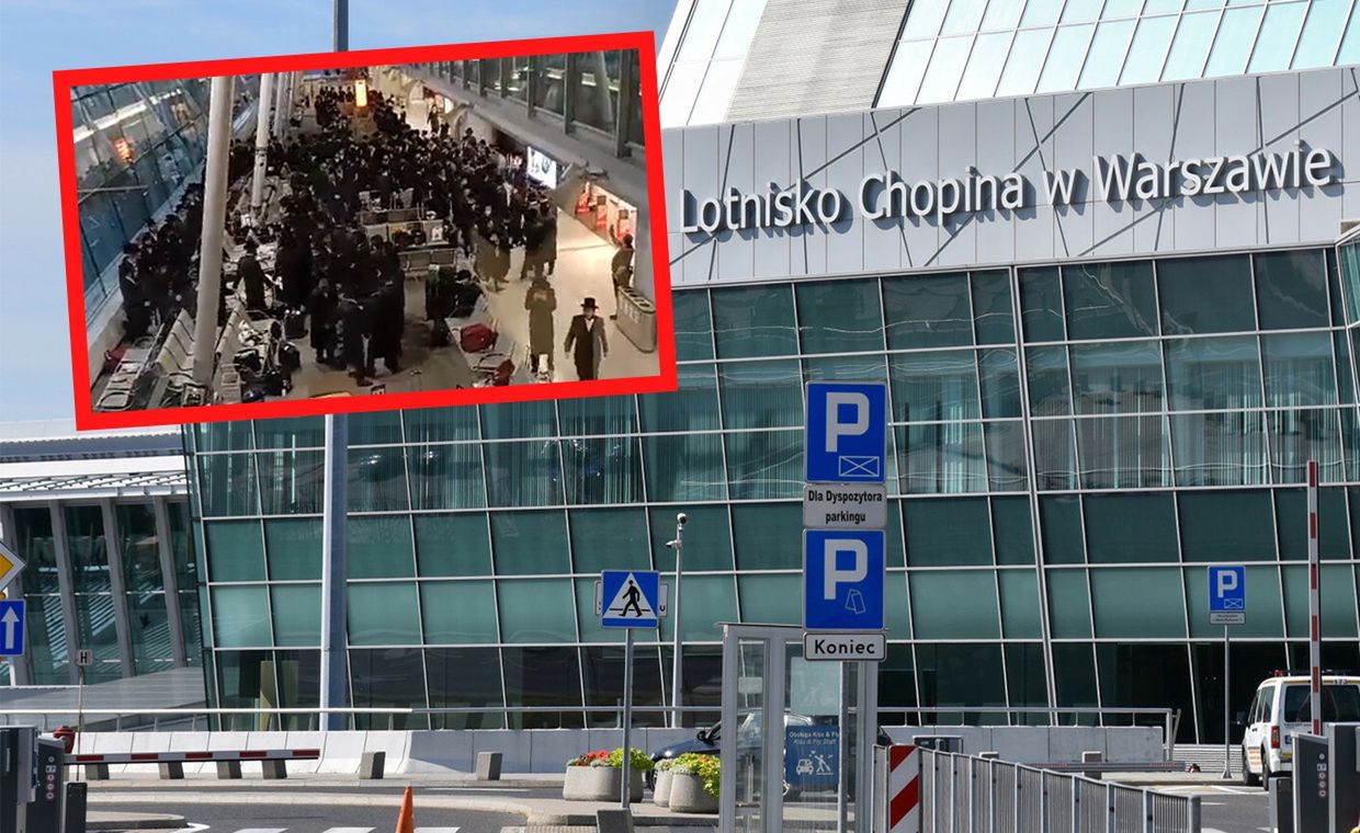 Lotnisko na Okęciu. Tłum chasydów łamał obostrzenia pandemiczne