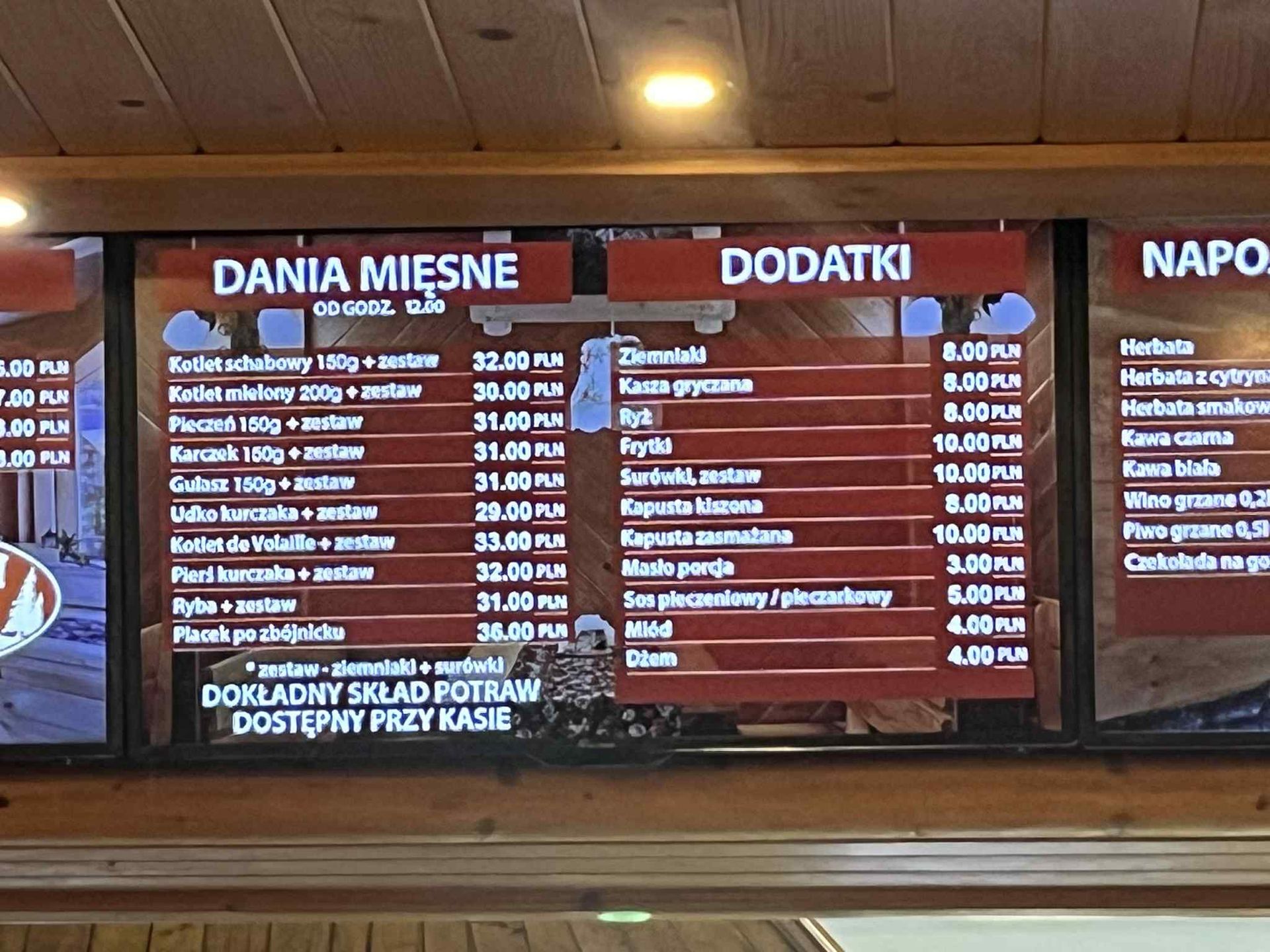 Propozycje dania dnia i menu w barze mlecznym w Zakopanem