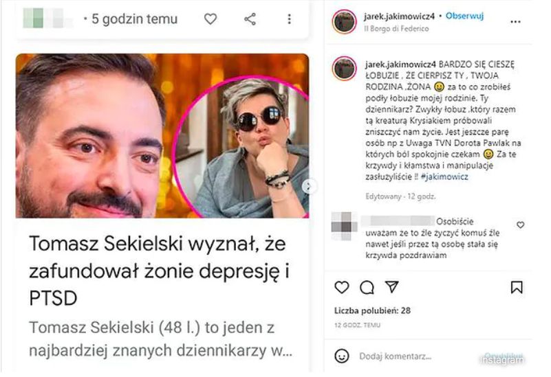 Wpis Jakimowicza o Tomaszu Sekielskim 