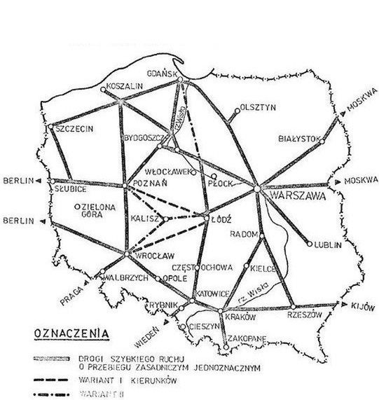 Docelowy układ dróg ekspresowych i autostrad, mapa z 1963 r.