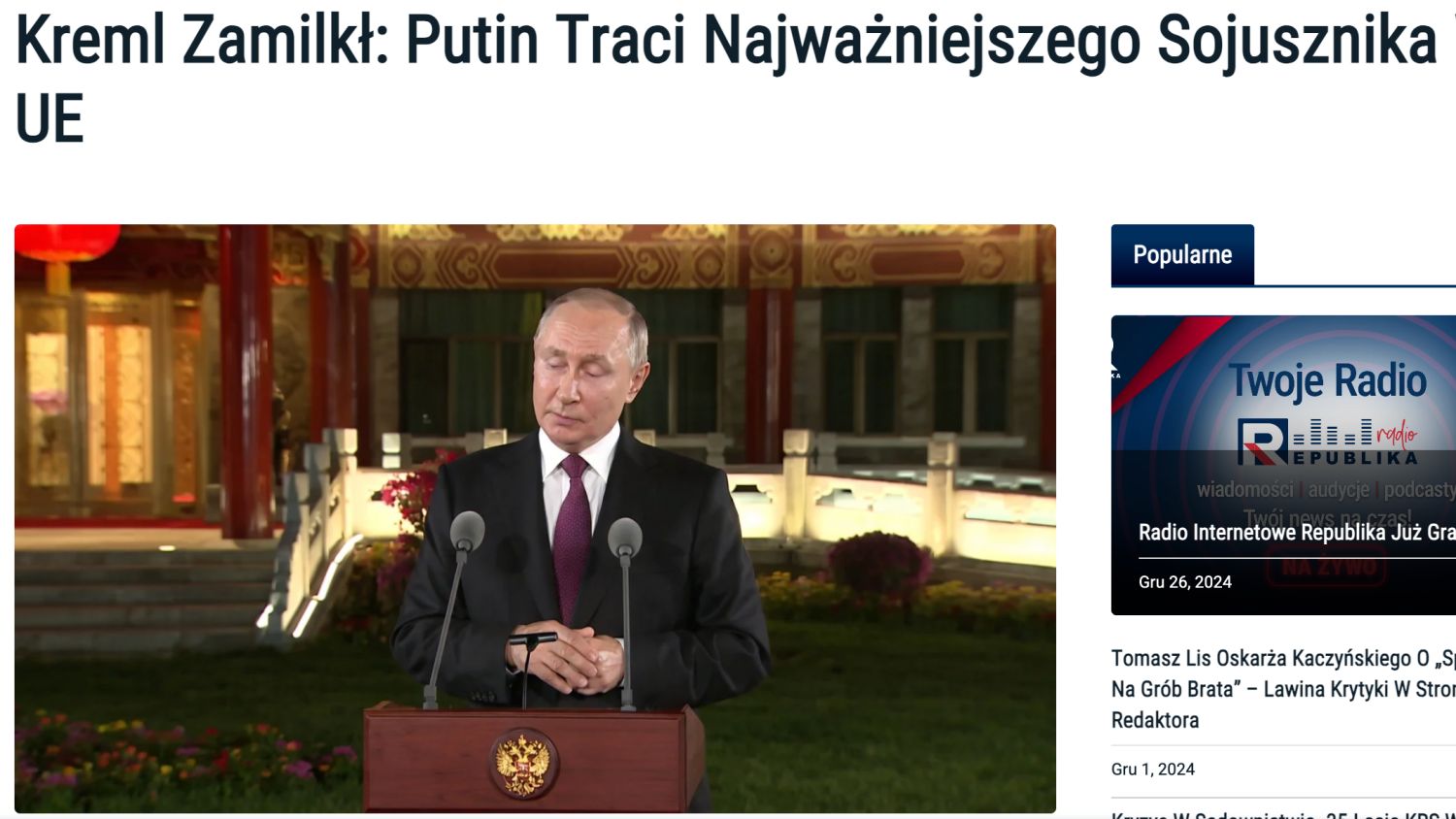 Republika usuwa tekst o Orbanie jako "sojuszniku Putina". Naczelny tłumaczy