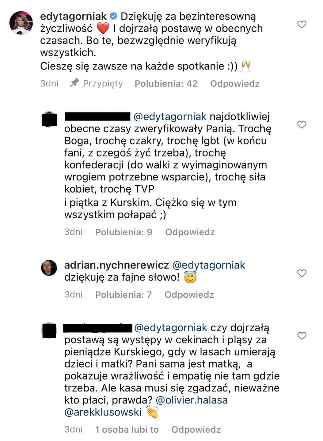 Edyta Górniak PONIŻA młodego muzyka, który zwrócił jej uwagę, że głosi brednie. "ŻYCZĘ CI JAKIEJKOLWIEK NAGRODY"