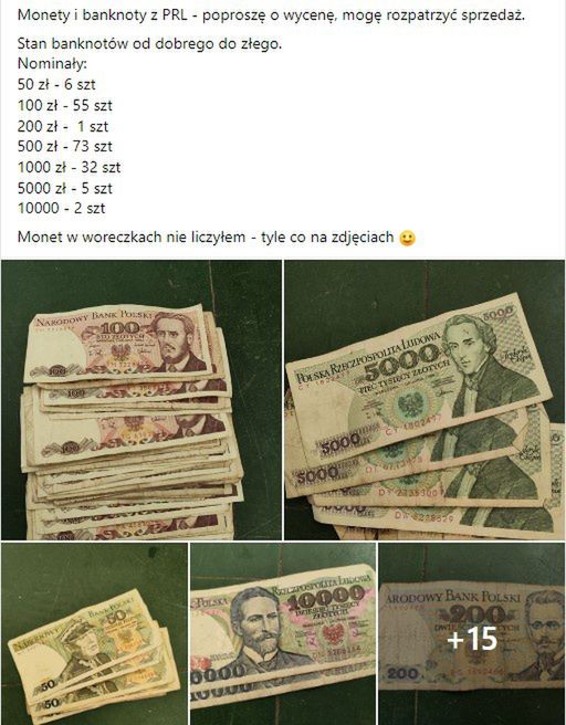 Zaoferował monety i banknoty z PRL