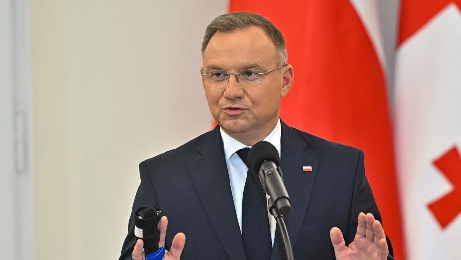 Warszawa, 01.10.2024. Prezydent Andrzej Duda podczas konferencji prasowej po spotkaniu z prezydent Gruzji Salome Zurabiszwili w Pałacu Prezydenckim w Warszawie, 1 bm. (sko) PAP/Radek Pietruszka
