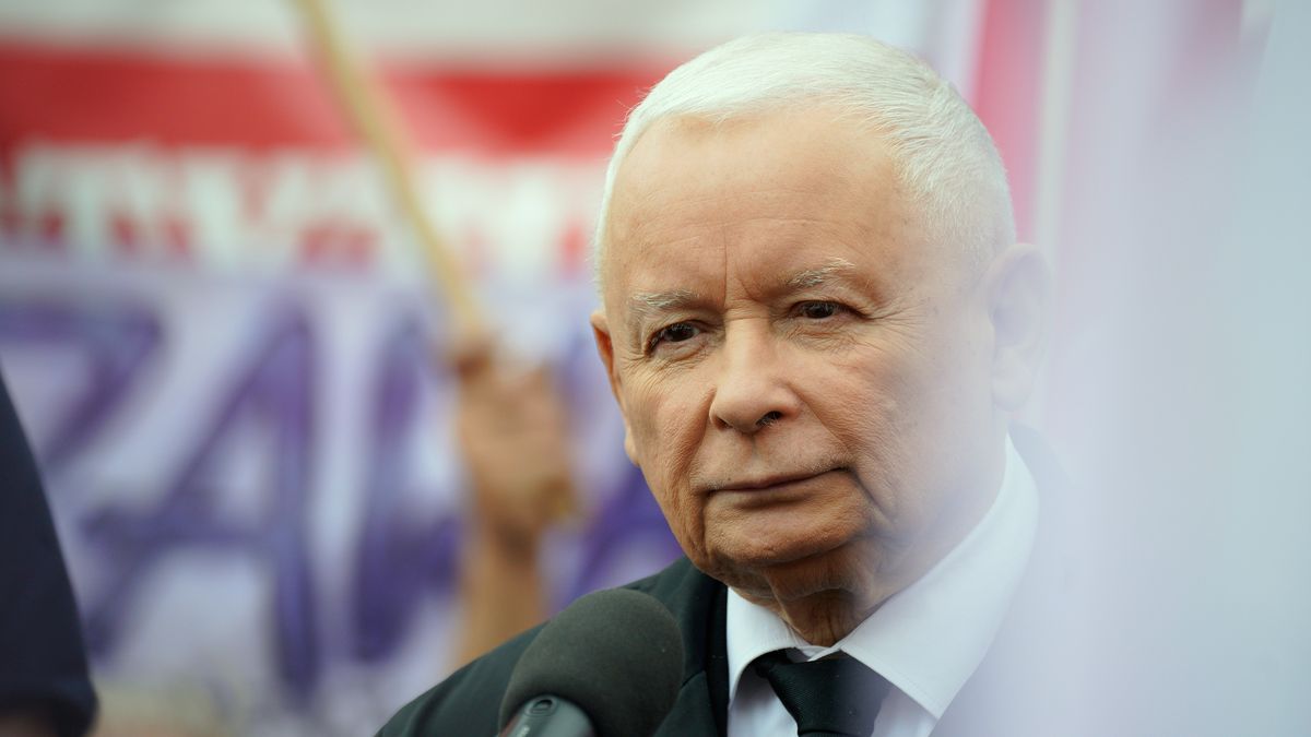 Law and Justice party leader Jaroslaw Kaczynski is seen during a rally in Warsaw, Poland on 14 September, 2024. Several hundred people took part in a rally in front of the Ministry of Justice, organized by the opposition Law and Justice party on Saturday in reaction to a probe into alleged illegal funding of a patriotic fund associated with the party. Opposition leader Jaroslaw Kaczynski spoke at the rally urging his supporters to 'stop the pathology of power' of the current government. (Photo by Jaap Arriens/NurPhoto via Getty Images)
