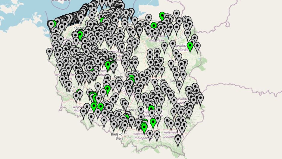 Mapa tworzona przez GIS pozwala sprawdzić, które kąpieliska są zamknięte - ta jest aktualna na dzień 2 czerwca br.