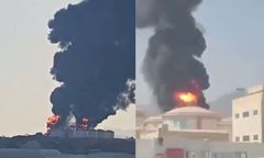 Port w Omanie trafiony. Ogień i gigantyczny słup dymu