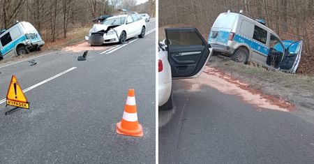 Policjanci zatrzymali się, aby pomóc. Audi nie zdążyło wyhamować