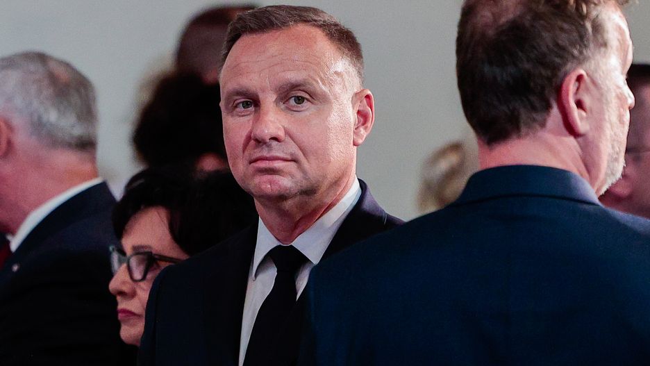 Andrzej Duda  during the 40th anniversary of the Lubin massacre, in Lubin, Poland, on August 31, 2022. (Photo by Krzysztof Zatycki/NurPhoto via Getty Images)
